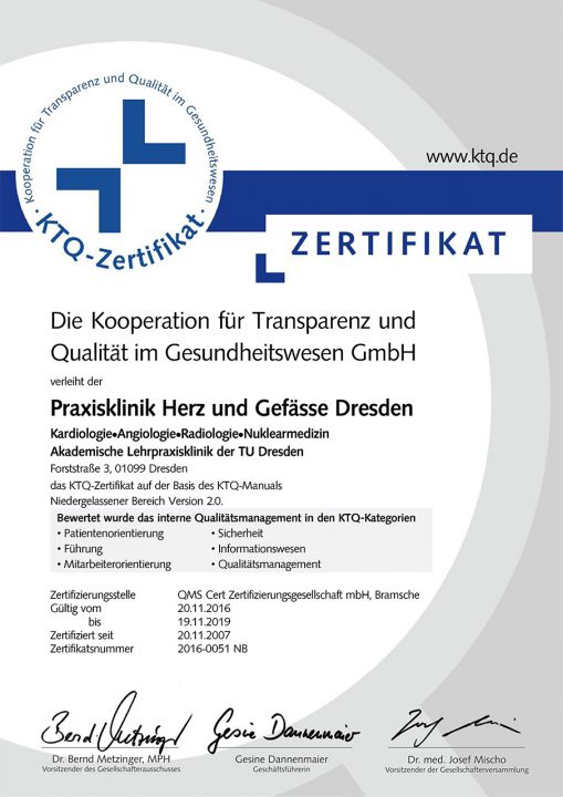 KTQ-Zertifikat für die Standorte Forststraße, Weißer Hirsch und Friedrichstraße